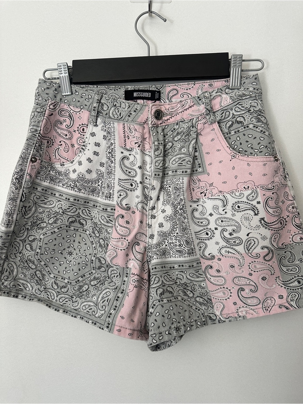 Missguided Pink and Gray Paisley Patchwork Shorts